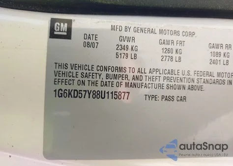 2008 Cadillac Dts 1Sb из США, поврежденный, VIN 1G6KD57Y88U115877